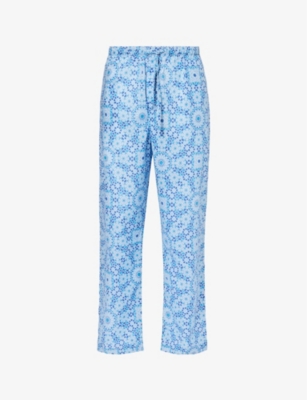 Derek Rose Mens Blue Ledbury Patterned Cotton-poplin Pyjama Bottoms