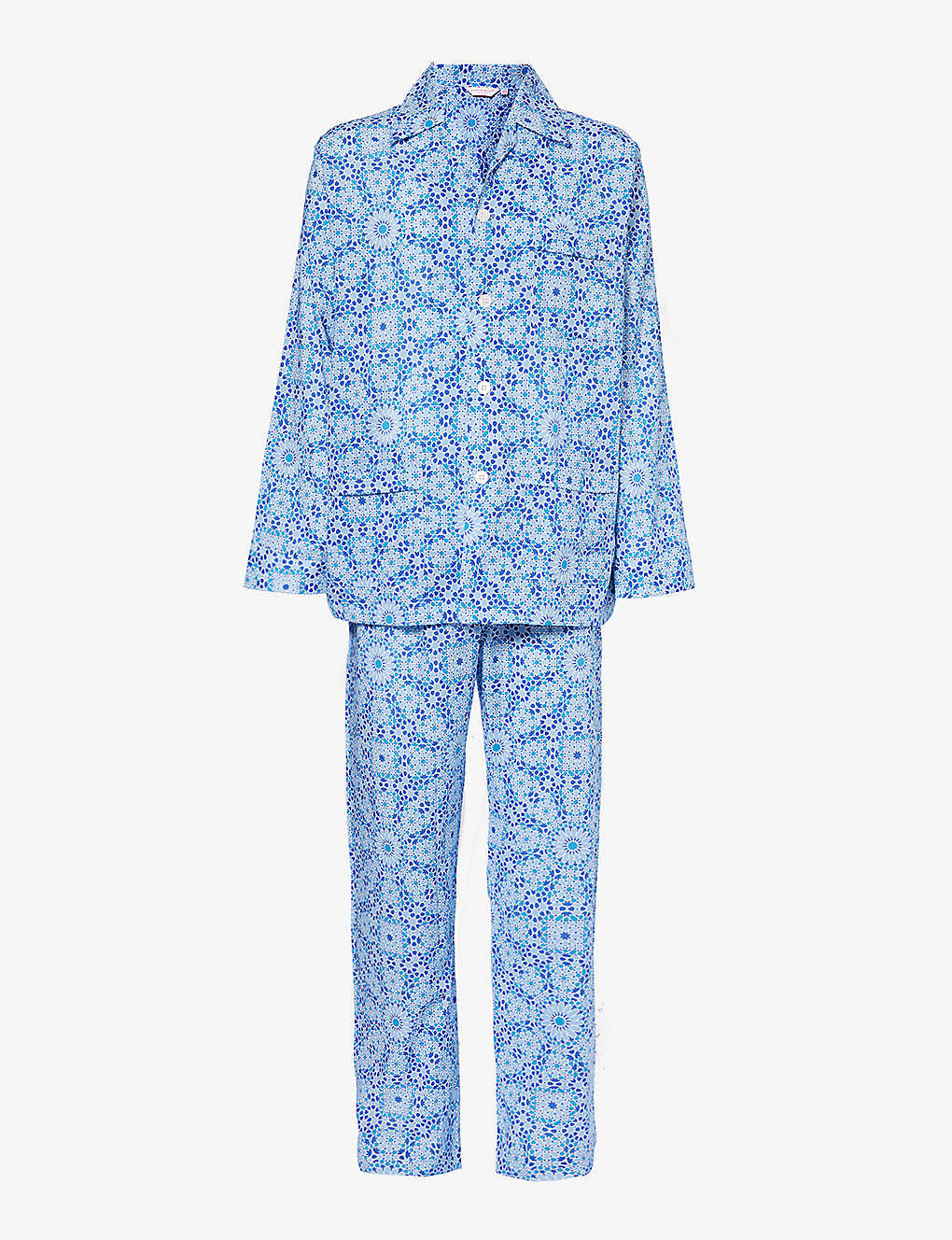 Derek Rose Mens Blue Ledbury Geometric-print Cotton Pyjama Set