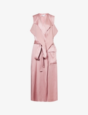 Victoria Beckham Sleeveless Satin Midi Wrap Trench Dress In Peony