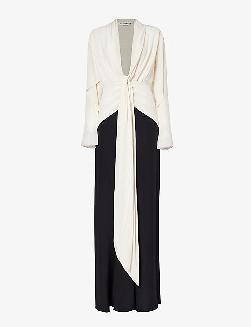 VICTORIA BECKHAM: Tie-front plunge-neck silk maxi dress
