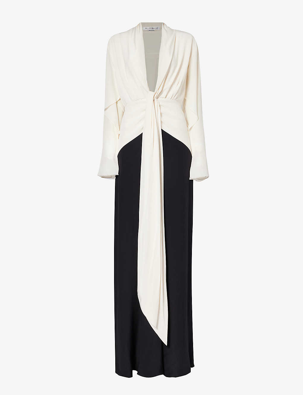 Shop Victoria Beckham Women's Vanilla Black Tie-front Plunge-neck Silk Maxi Dress