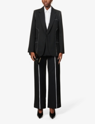 Shop Victoria Beckham Womens Black Contrast-piping Notched-lapel Woven Blazer