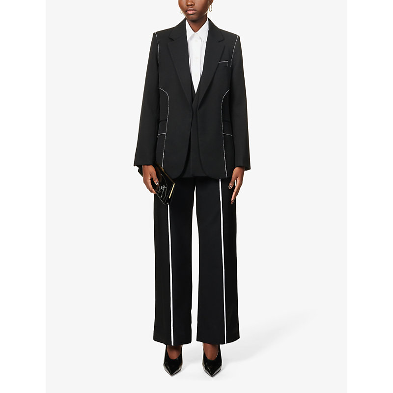 Shop Victoria Beckham Women's Black Contrast-piping Notched-lapel Woven Blazer