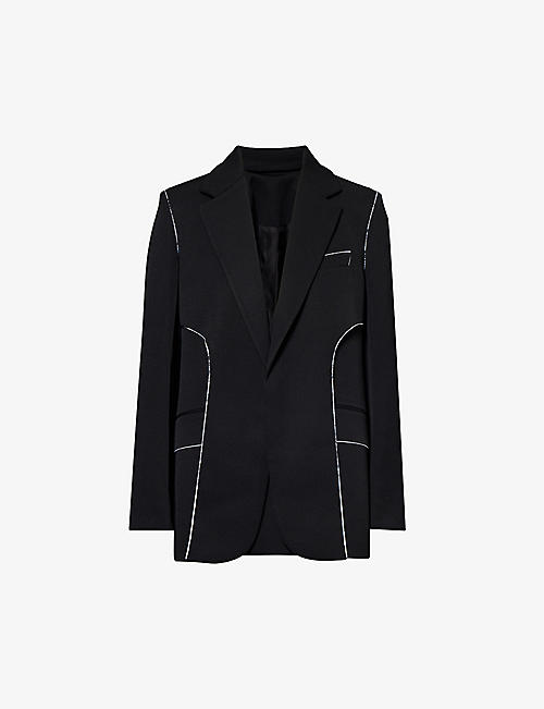 VICTORIA BECKHAM: Contrast-piping notched-lapel woven blazer