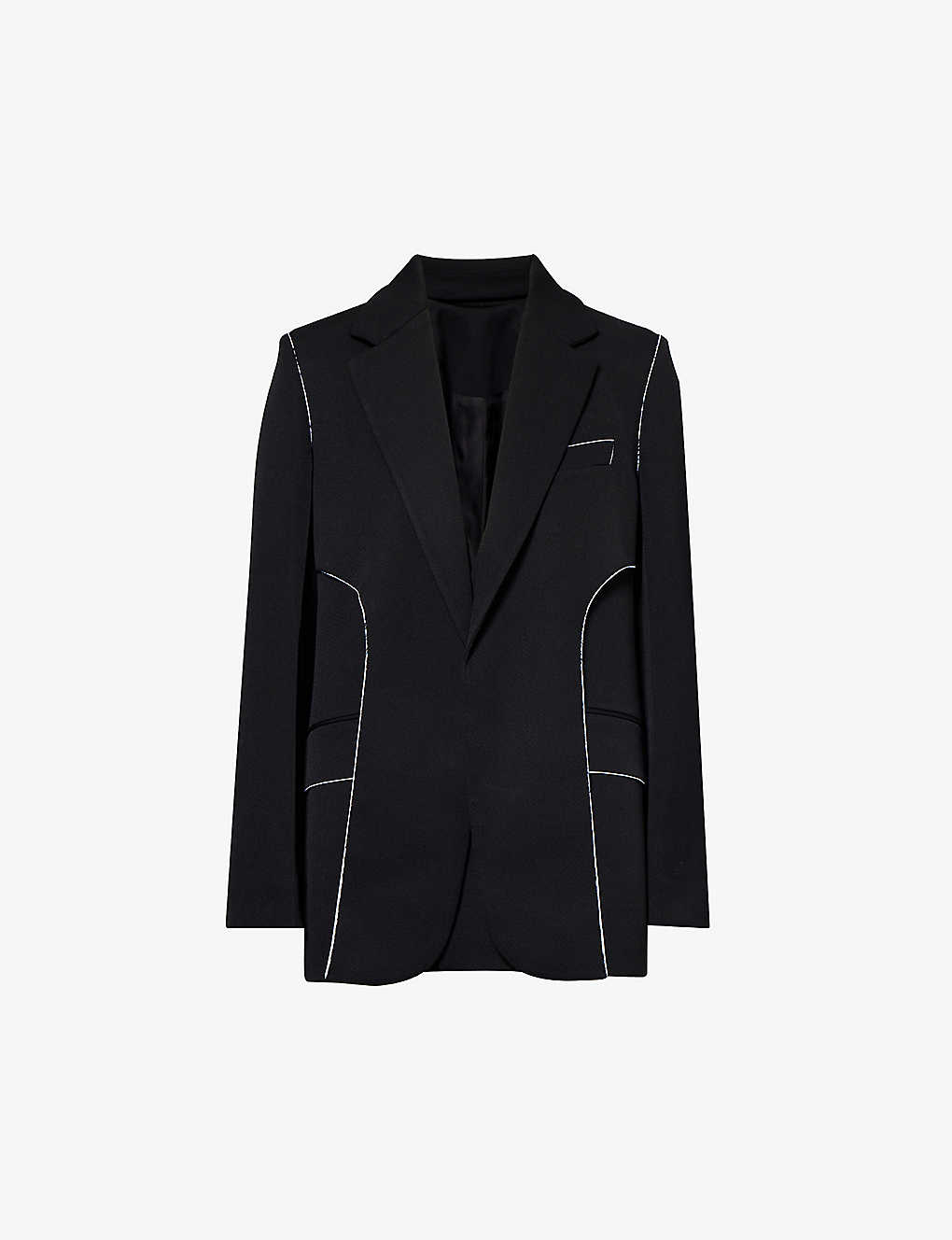 Victoria Beckham Womens Black Contrast-piping Notched-lapel Woven Blazer