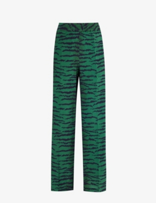 Victoria Beckham Tiger-print Silk Trousers In Green
