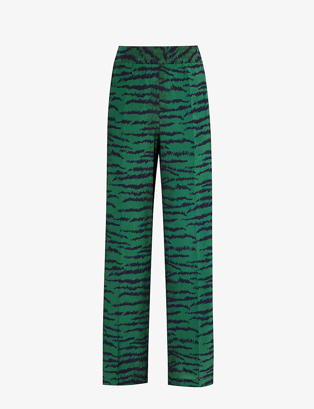 Shop Victoria Beckham Women's Green Navy Alina Animal-print Wide-leg High-rise Silk Trousers