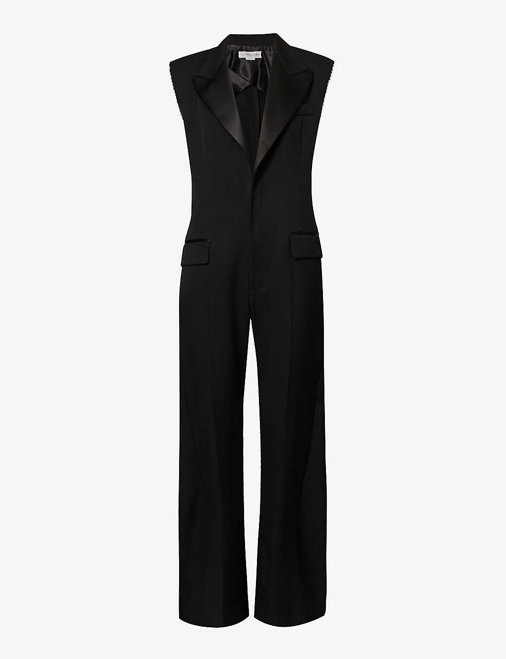 Shop Victoria Beckham Women's Black Satin-lapel Straight-leg Woven Tuxedo Jumpsuit