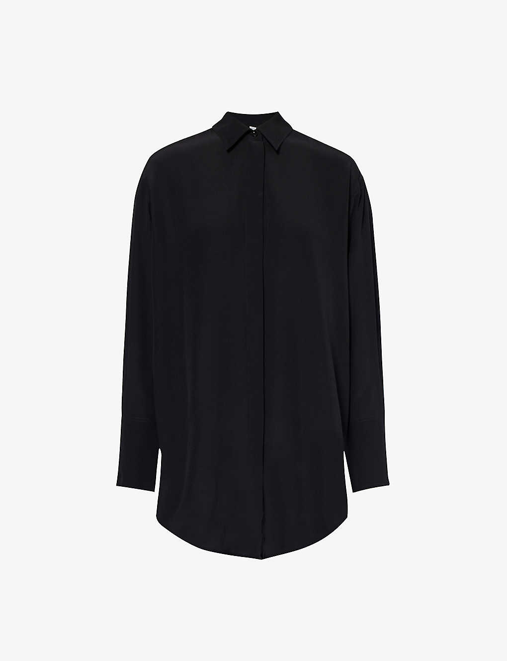 Victoria Beckham Womens Black Regular-fit Asymmetric Silk Shirt