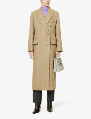Shop Victoria Beckham Peak-lapel Padded-shoulder Wool-blend Coat In Flax Grey