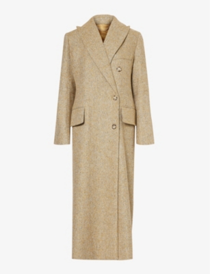 Shop Victoria Beckham Peak-lapel Padded-shoulder Wool-blend Coat In Flax Grey