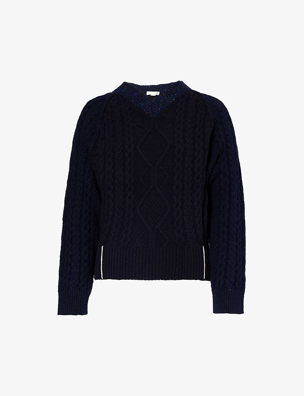 Victoria Beckham Womens Navy V-neck Cable-knitted Wool Jumper