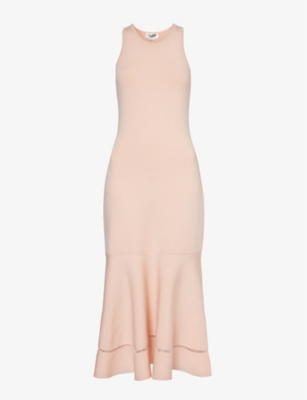 Shop Victoria Beckham Women's Peach Slim-fit Flared-hem Stretch-woven Midi Dress In Pink