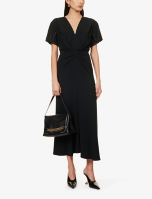 VICTORIA BECKHAM: V-neck flared-hem stretch-woven midi dress