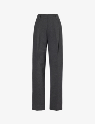 Victoria Beckham Womens Steel Grey Melange Pleated Tapered-leg Mid-rise Stretch-woven Trousers