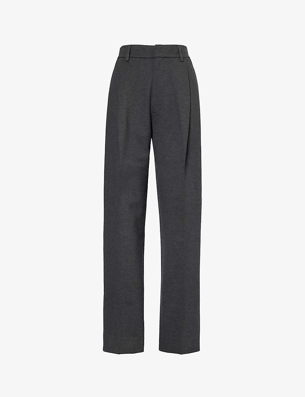 Victoria Beckham Womens Steel Grey Melange Pleated Tapered-leg Mid-rise Stretch-woven Trousers