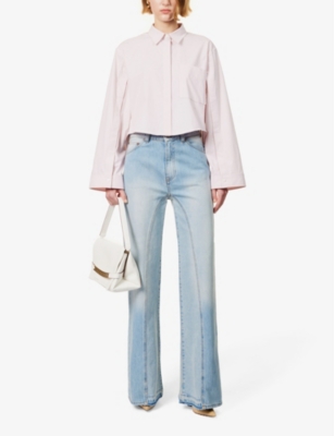 Shop Victoria Beckham Cropped Patch-pocket Stretch Organic-cotton Shirt In Rose Quartz