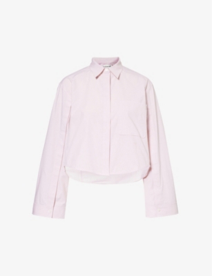 Shop Victoria Beckham Cropped Patch-pocket Stretch Organic-cotton Shirt In Rose Quartz