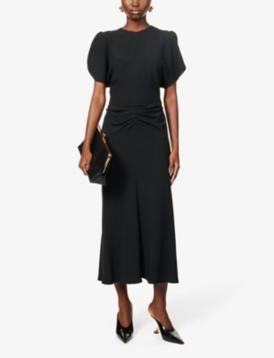 Shop Victoria Beckham Slim-fit Ruched Stretch-woven Maxi Dress In Black