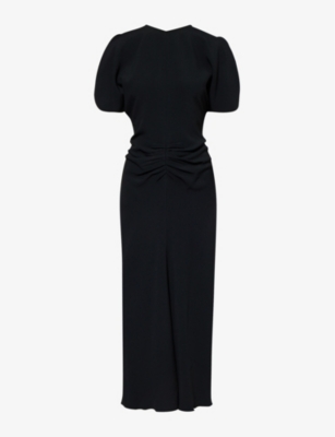 Victoria Beckham Womens Black Slim-fit Ruched Stretch-woven Maxi Dress