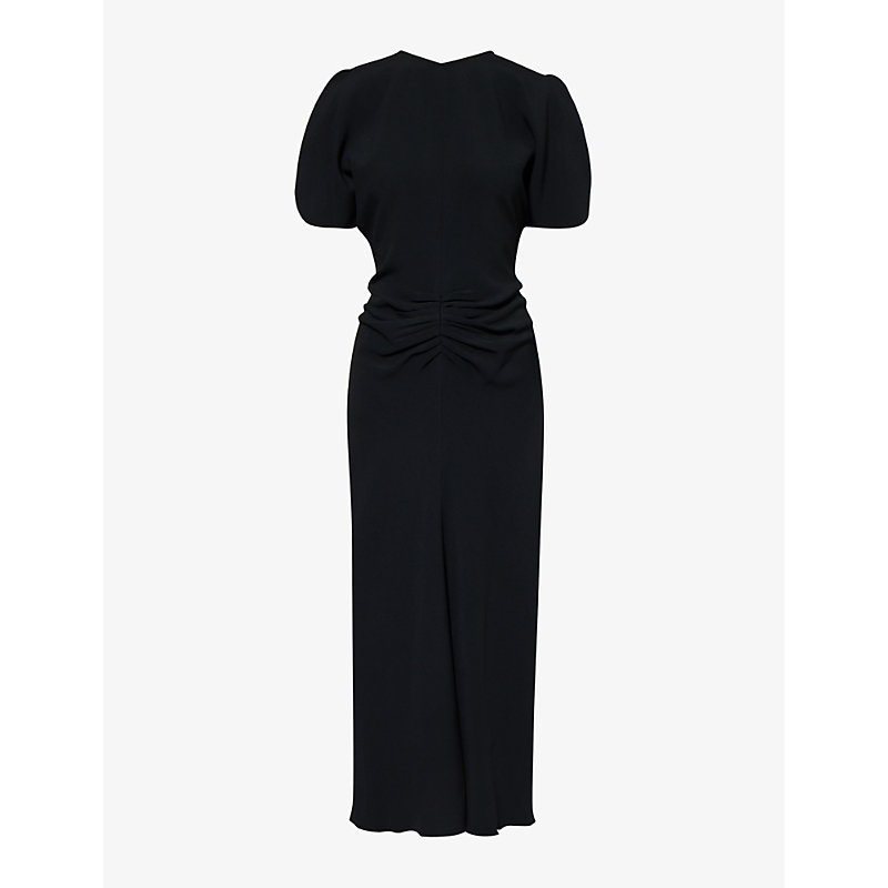 Victoria Beckham Womens Black Slim-fit Ruched Stretch-woven Maxi Dress