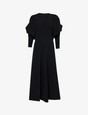 Victoria Beckham Womens Black Dolman-sleeve Woven Midi Dress