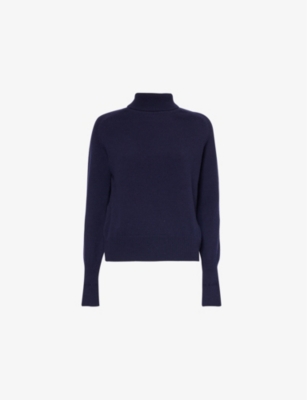 Shop Victoria Beckham Women's Vy Brand-embroidered Roll-neck Wool Jumper In Navy