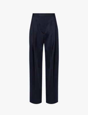 Shop Victoria Beckham Women's Midnight Wide-leg Mid-rise Stretch-woven Trousers In Blue