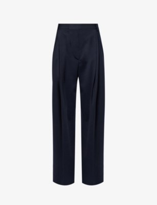 VICTORIA BECKHAM VICTORIA BECKHAM WOMEN'S MIDNIGHT WIDE-LEG MID-RISE STRETCH-WOVEN TROUSERS