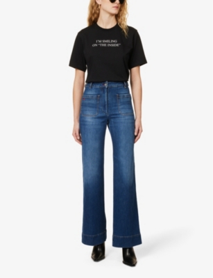 Shop Victoria Beckham Womens Black Text-print Organic-cotton T-shirt