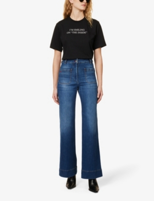 Shop Victoria Beckham Women's Black Text-print Organic-cotton T-shirt