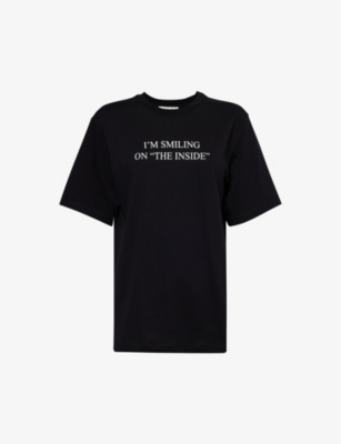 Shop Victoria Beckham Text-print Organic-cotton T-shirt In Black
