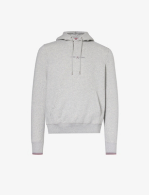 Tommy Hilfiger Mens Light Grey Heather Brand-embroidered Striped-cuff Cotton And Recycled Polyester- In Light Grey Heather