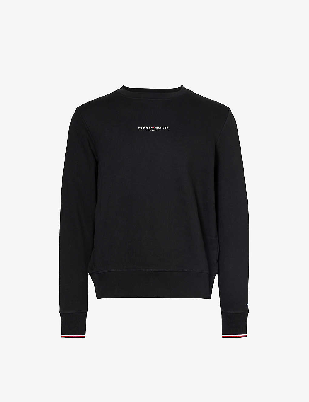 Tommy Hilfiger Mens Black Brand-embroidered Cotton And Recycled Polyester-blend Sweatshirt