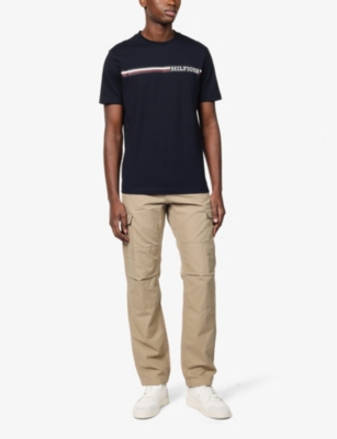 Shop Tommy Hilfiger Men's Desert Sky Monotype Textured Logo-print Cotton-jersey T-shirt In Blue