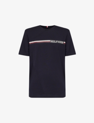 Tommy Hilfiger Mens Desert Sky Monotype Textured Logo-print Cotton-jersey T-shirt In Blue