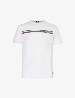 Shop Tommy Hilfiger Mens White Monotype Textured Logo-print Cotton-jersey T-shirt