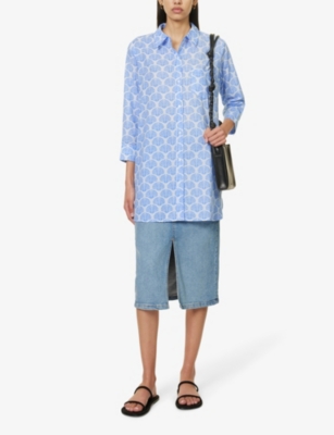 Shop Aspiga Women's Mari Blue Saffron Seashell-print Organic-cotton Mini Dress In Marina Blue