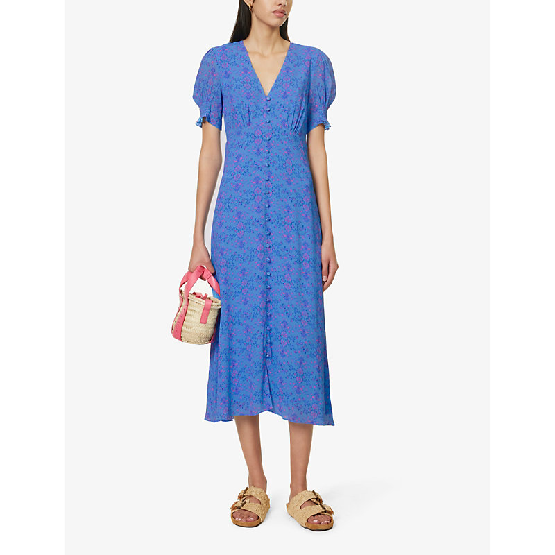 Shop Aspiga Sally Anne Floral-print Woven Midi Dress In Blue