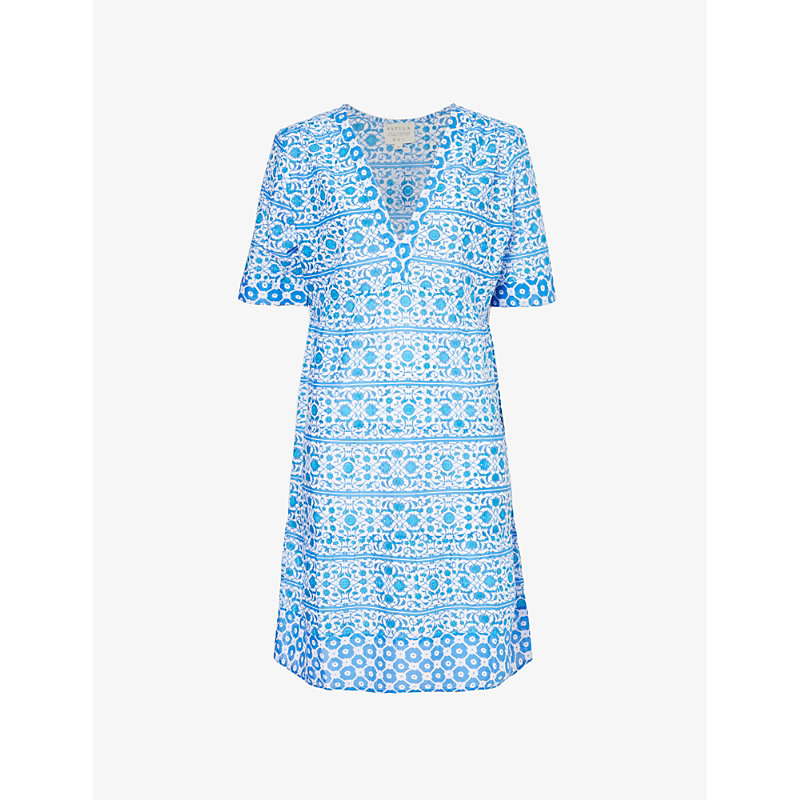 Shop Aspiga Women's White/blue Santorini Graphic-print Organic-cotton Midi Dress