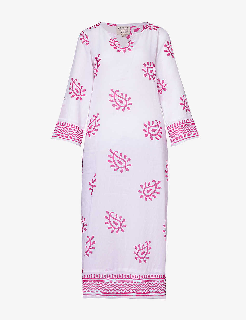 Aspiga Guadeloupe Abstract-pattern Organic-cotton Maxi Dress In White/pink