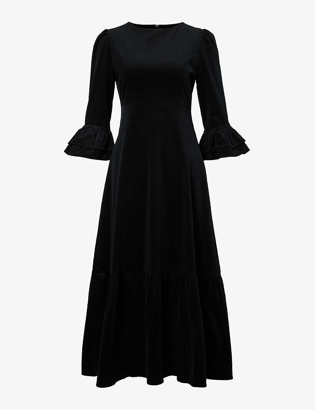 Aspiga Womens Black Victoria Flared-cuff Stretch-cotton Midi Dress