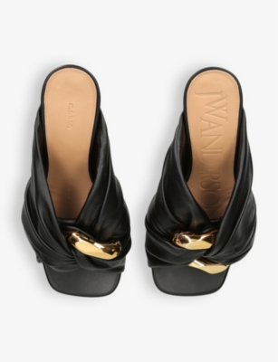 Shop Jw Anderson Chain Twisted-strap Leather Heeled Mules In Black