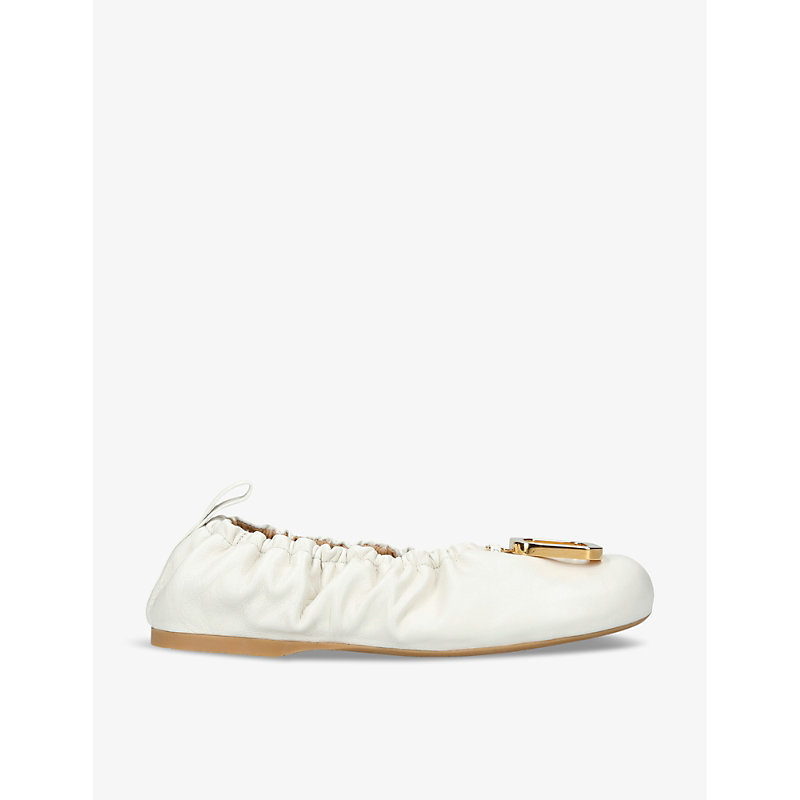 Shop Jw Anderson Logo-plaque Leather Ballet Flats In White