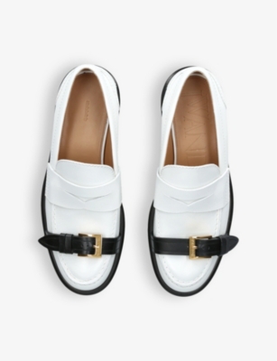 Shop Jw Anderson Women's White/blk Buckle-embellished Leather Loafers