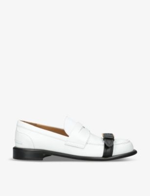Shop Jw Anderson Women's White/blk Buckle-embellished Leather Loafers