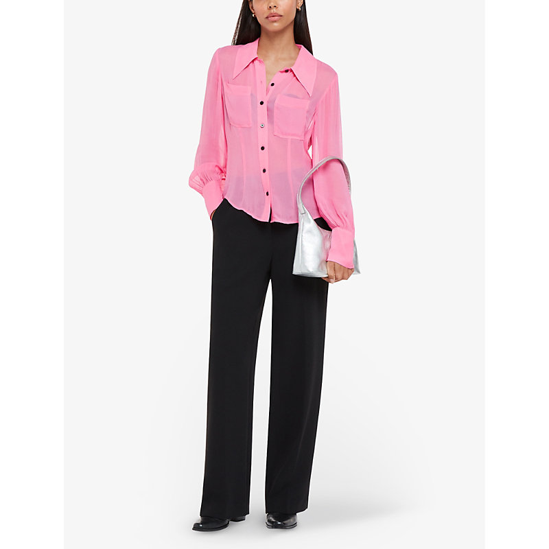 Shop Whistles Penelope Semi-sheer Woven Shirt In Pink
