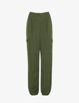 Whistles Grace Wide-leg Mid-rise Woven Cargo Trousers In Khaki/olive