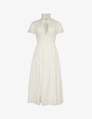 Philosophy Di Lorenzo Serafini Womens White Jacquard-pattern Short-sleeved Cotton-blend Midi Dress