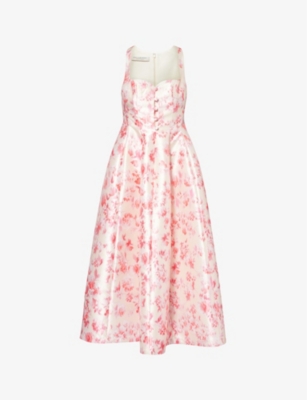 Philosophy Di Lorenzo Serafini Womens Fantasy Print Ivory Floral-print Sweetheart-neck Woven Midi Dr In Fantasy Print Ivory